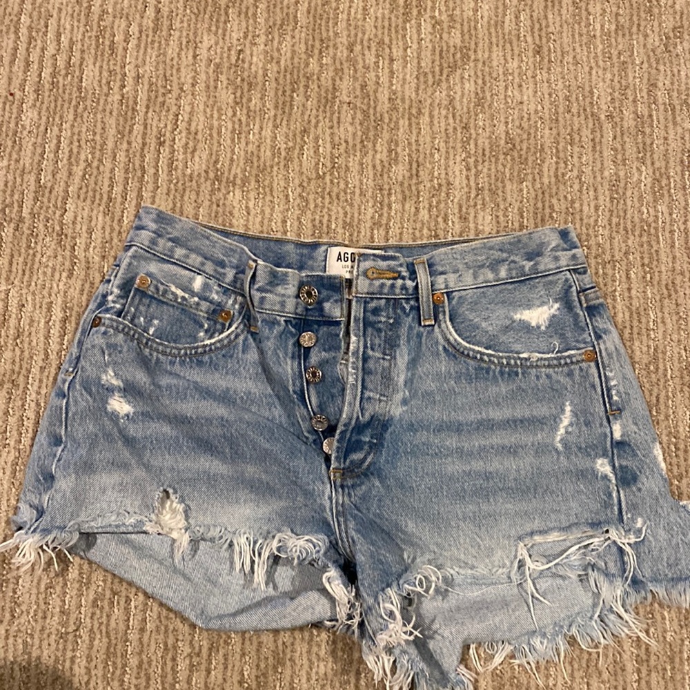 Agolde Light Blue Distressed Denim Cutoff Shorts